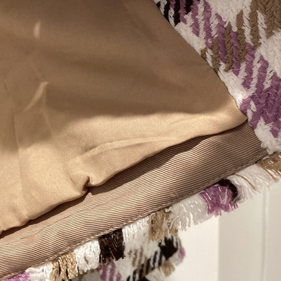 Cutaway Jacket in Houndstooth Fringe Tweed,size-4, pink/brown/cream/pink/,lined - Picture 9 of 12